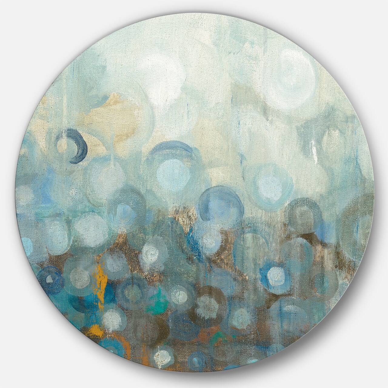 Designart - Blue and Bronze Dots on Glass II - Geometric Metal Circle Wall Art